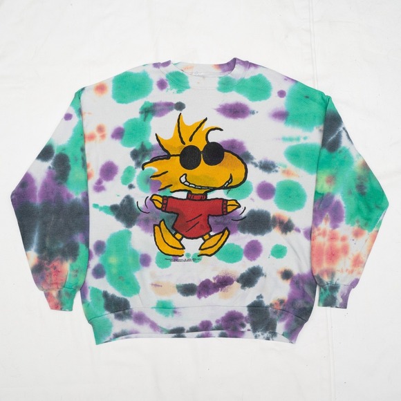 Vtg Double Sided Tie Dye Peanuts Sweatshirt Snoopy Joe Cool Woodstock XL 70s 80s - Picture 2 of 8